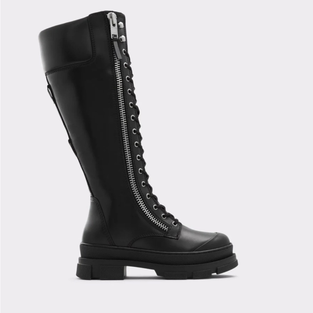Aldo Black Knee High Lace Up Combat Moto Boots